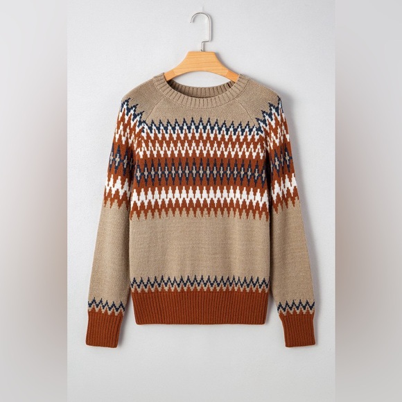 🧥 Western Aztec Print Colorblock Sweater - Picture 7 of 11